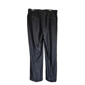 Andre Lanzino Men’s Dress Pants 36L Black 100% Wool Pleated Cuffed Hem Old Money